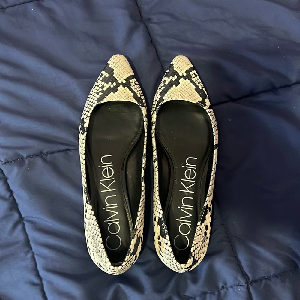 Calvin Klein Snakeskin Pointed Toe Flats